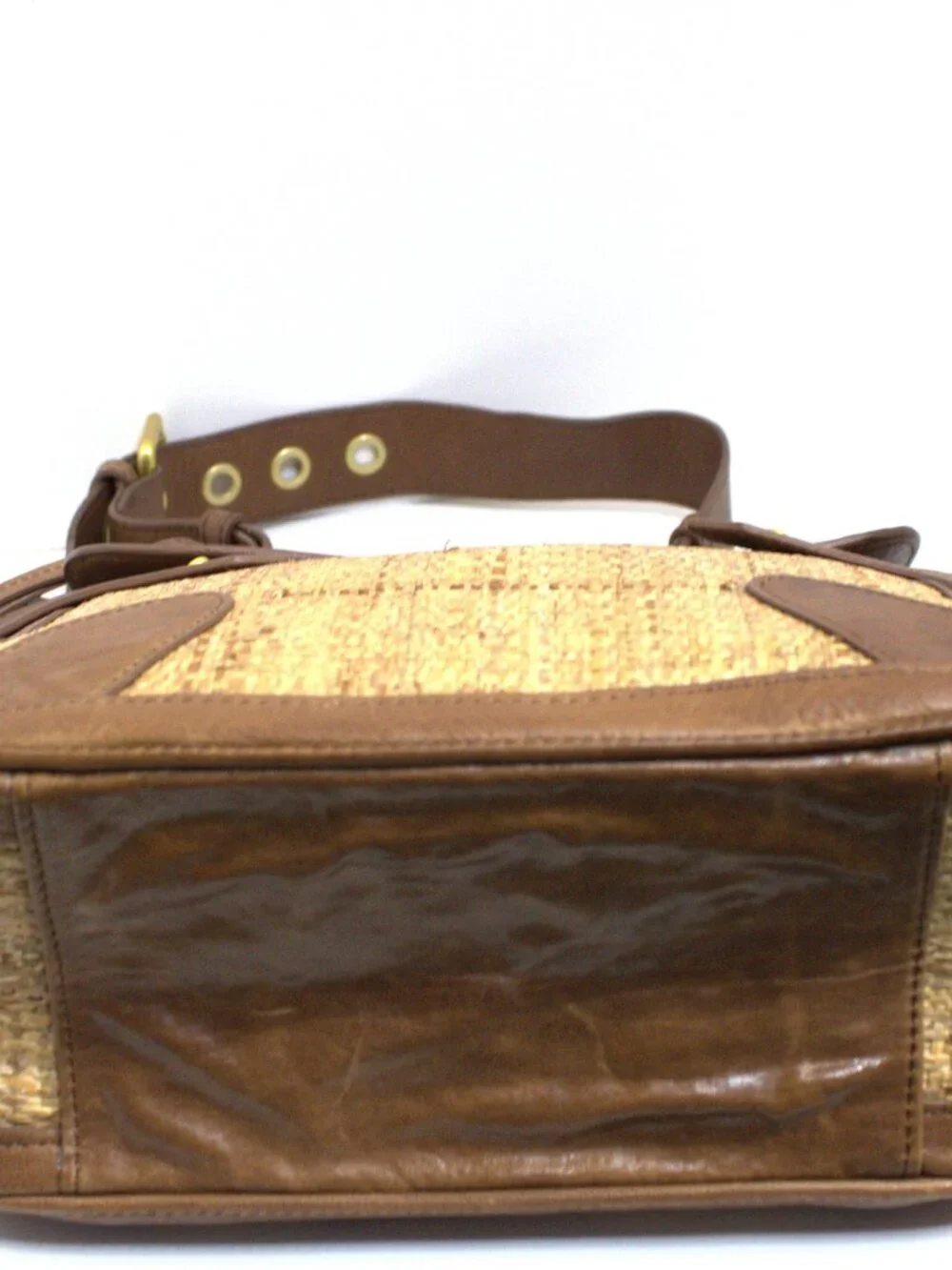 Mark&James Badgley Mischka Raffia and Leather Shoulder Bag with Gold Hardware